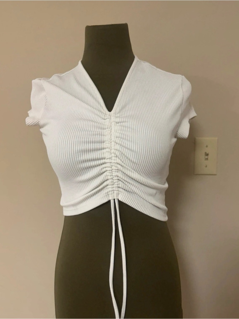 White Ruched V-Neck Crop Top